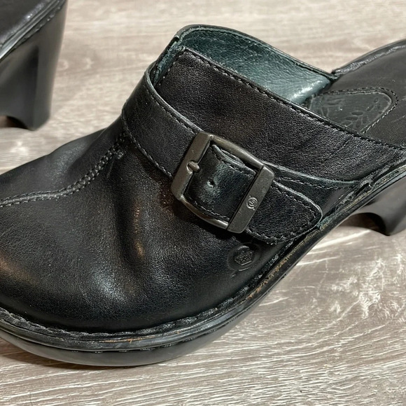 Born Black Leather Buckle Heeled Clogs Mules 8 - Picture 12 of 15